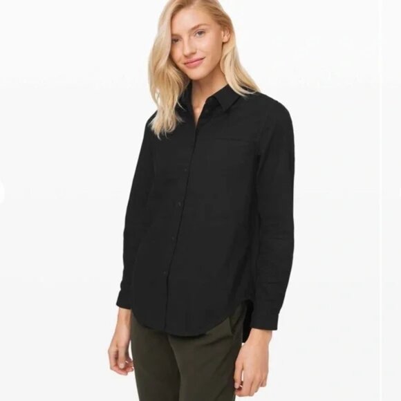 Lululemon Full Day Ahead Button Down Shirt Black Cotton Flannel Womens 14 - Picture 1 of 6
